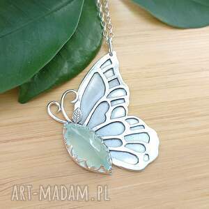 handmade naszyjniki motyl z agatem aqua