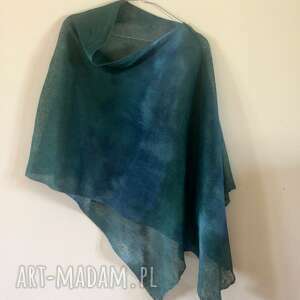 handmade poncho lniana morska narzutka