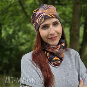 Czapka w liście monstera bawełniana, dzianina