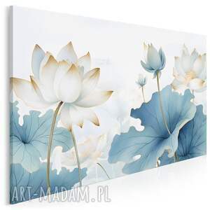obraz do salonu - kwiaty lotosu liście 70x50 cm 105901, motyw