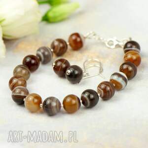 Srebrny komplet z agatów w odcieniu czekolady a1000 1
