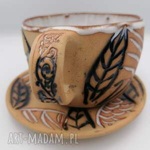 ręczne wykonanie ceramika komplet "liście w rudości" 3