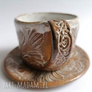 handmade ceramika komplet "kwiatowo - karmelowo" 2