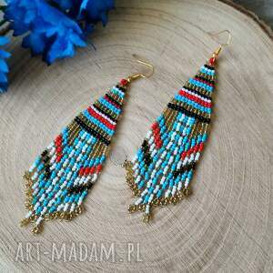 wielobarwne indiańskie kolczyki z koralików, biżuteria ręcznie