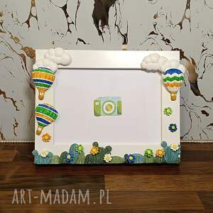 ramka na zdjęcia ozdobna dekoracyjna kaktusy i balony zielona