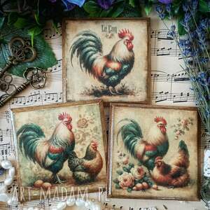 Dekoracyjne podkładki decoupage z kogutami, farmhouse