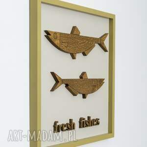 drewniany obraz ryby fresh fishes, prezent dla wędkarza, dekoracja restauracji