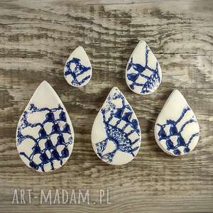 handmade magnesy magnesy ceramiczne kropla wody z fakturą koronki