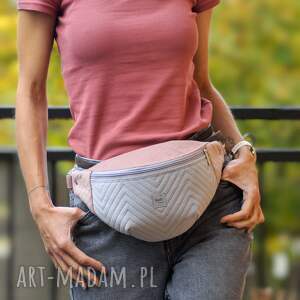 szaro - różowa nerka l, biodrówka, saszetka midi prezent, pluszowa