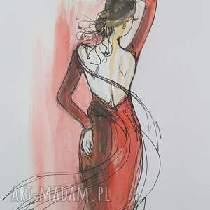 Flamenco - autorska grafika kobiety w czerwonej sukni