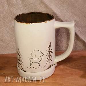 kubek kamionkowy z motywem leśnym prezent, dom, ceramika, do domu, kufel