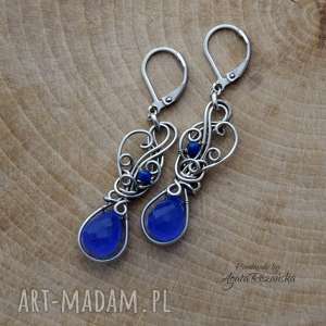 kolczyki z chalcedonem, wire wrapping, stal chirurgiczna