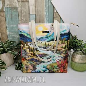 handmade na ramię torebka damska shopper bag torebka na ramię zamykana - pejzaż