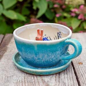 filiżanka do herbaty z figurką ślimaka kawy subtelny błękit ok 280 ml
