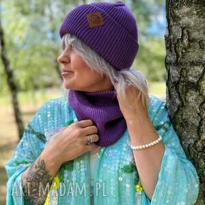 Bawełniana czapka beanie logo ekoskórka „Fiolet”