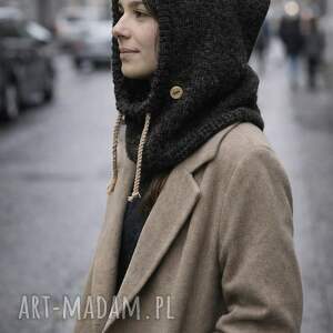 balaclava kominiarka kaptur czapka 100 alpaka ręczna robota antracyt