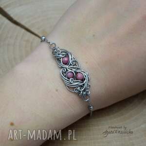 bransoletka rodonit, wire wrapping, stal chirurgiczna regulowana