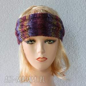 Kolorowa wełniana opaska z warkoczem handmade