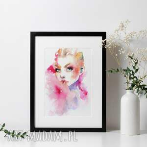 mia, plakat A4 ilustracja modowa portret kobiety, twarz akwarela