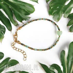 Bransoletka z serduszkiem: turkus afrykański, awenturyn zielony