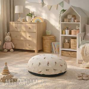 naturalna w kolorze lnu pufa dziecięca leśne ptaszki - delikatne i harmonijne