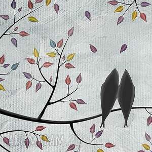 obraz na płótnie - ptaki gałęzie liście miłość 120x80 cm 86101, drzewo