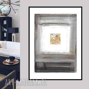 minimalistyczna abstrakcja złoty kwadrat na białym tle 70cm x 50cm, obrazy