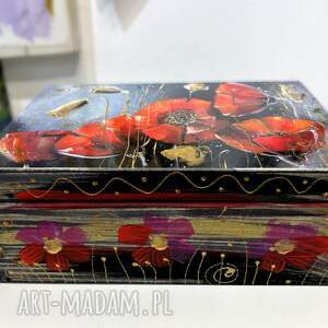 upominki na święta Szkatułka maki 4 na czarnym, pudełko