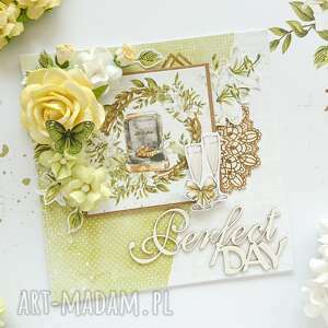 kartka na ślub, zielono - żółta scrapbooking kartki