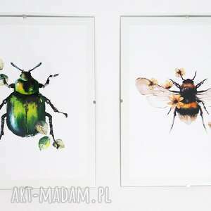 pszczoła i żuczek - 2 obrazy szklana antyrama, grafika, plakat