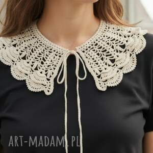 the wool art kołnierzyk retro beżowy, szydełkiem na szyję, prezent, koronka