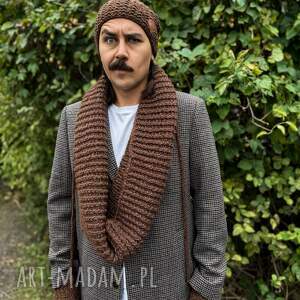 “Brąz”, męski merino, komin z jedwabiem