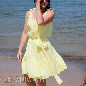żółta sukienka oversize adell na lato falbaną