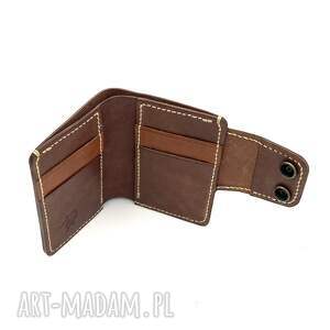 skórzany na karty ręcznie uszyty - brązowy portfel