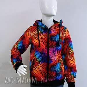 ręcznie wykonane bluzy bluza damska rozpinana z kapturem kolorowa zebra