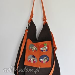 handmade na ramię torba hobo XXL z aplikacją