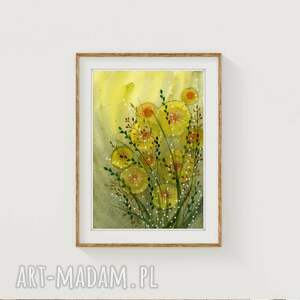 oryginalna akwarela A4 łąka, sztuka plakaty, trawy obraz