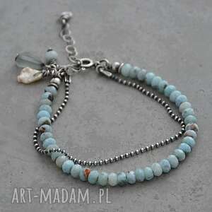 handmade larimar, akwamaryn i perła. Bransoletka 068