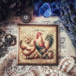 ozdobna podkładka decoupage z kogutem, farmhouse, shabby chic, vintage