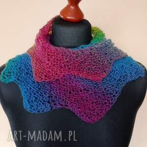 cieniowany mini szalik dragon szal na drutach ząbkami, chusta