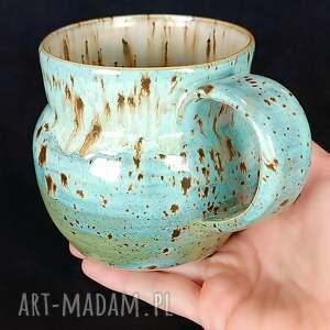 kubek ceramiczny z brzuszkiem, wytoczony na kole, niebieski, nakrapiany ceramika