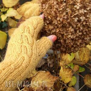 Prezent Mitenki z Alpaki, rękawiczki bez palców - Miodowe