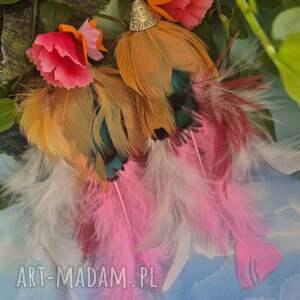 kolczyki kwiaty pióra,piękne,lekkie,bardzo kolorowe, wykonane w pojedynczym