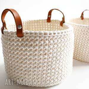 pleciony, bawełniany kosz ze skórzanymi - PULE kosze