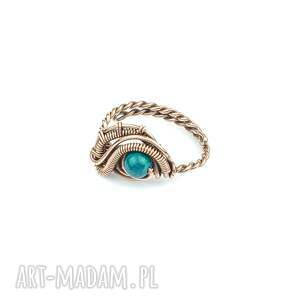 chryzokola regulowany pierścionek z miedzi wire wrapping, minimalistyczny