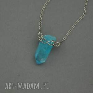 naszyjnik talizman niebieski kryształ górski wire wrappink, prezent