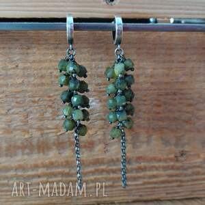 II, srebro oksydowane, nefryt, kolczyki