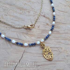 naszyjnik romantycznie anatomicznie szafir perły biżuteria ze stali serce