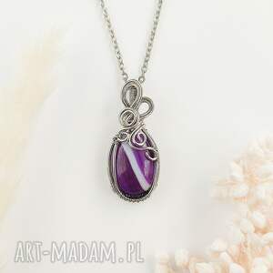 Prezent Naszyjnik Agat Fioletowy stal chirurgiczna wisiorek handmade