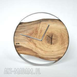 zegar loft - dębowy w stalowej obręczy 40cm drewno, scienny, salon